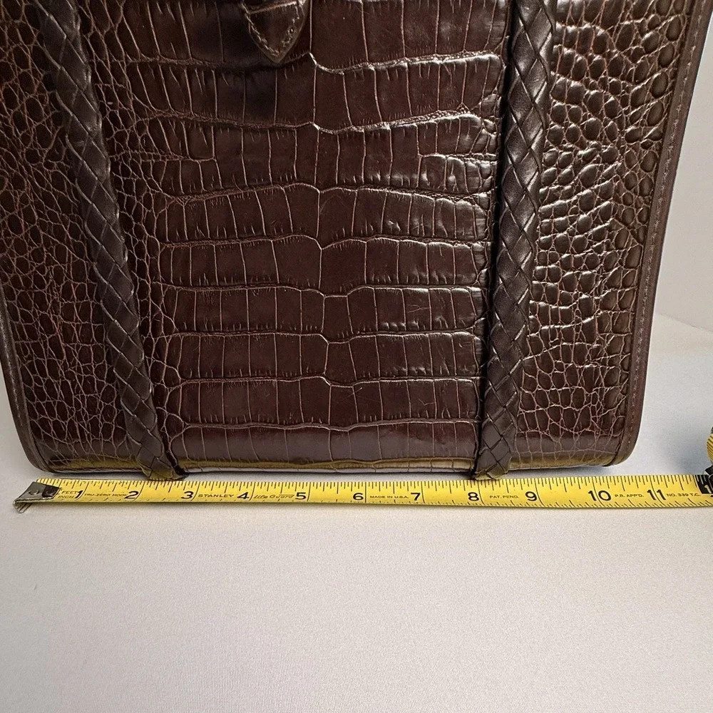 Vintage Brighton Brown Croc Embossed Leather Braided Strap Shoulder Bag Purse
